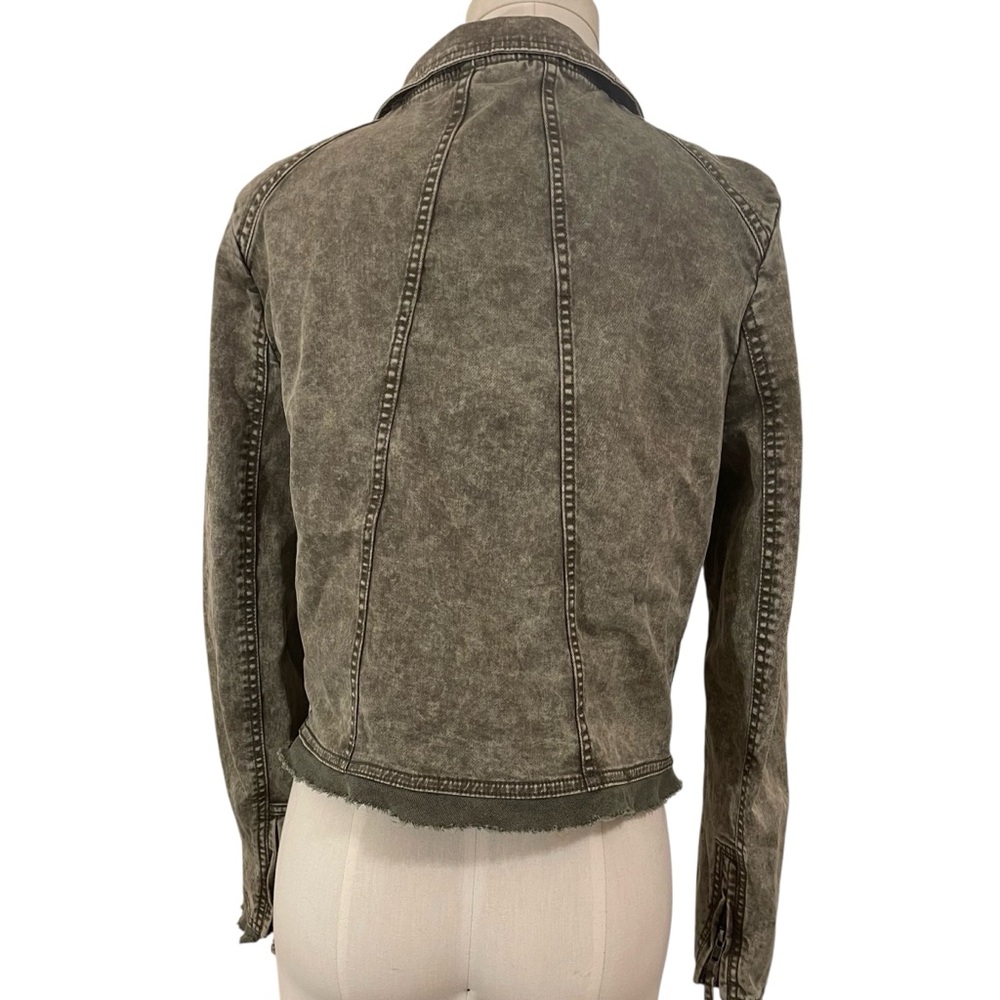 ❤️ Free People Army Green Stretch Twill Moto Collapsing Front Jacket - Picture 7 of 11